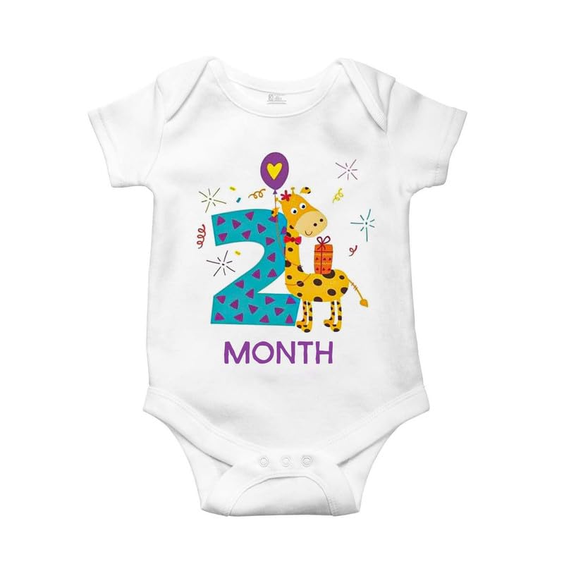 Image of Monthly Birthday Romper for Newborn Baby | Unisex Half Sleeve Bodysuit with Envelope Neck | Soft Cotton Outfit with 1 to 12 Month Print | Comfortable Infant Wear for Boys & Girls