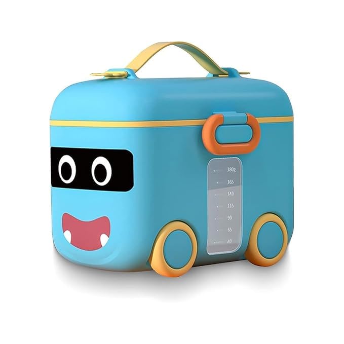 DTR Creation Baby Milk Powder Formula Dispenser with Carring Handle and Scoop Box | Multifunctional Snack Meal Box Storage Container First Feed Box with Wheel for Baby (Blue)-image-5
