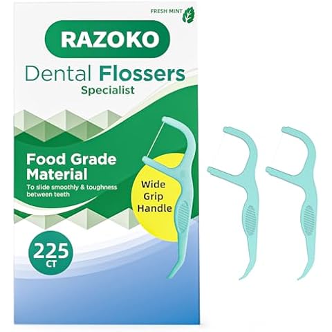 RAZOKO Dental Floss Picks | Toothpick, Shred-Resistant Floss, Easy Grip Handle, Fresh Mint Flavor, 75 Count (Pack of 3) Cover