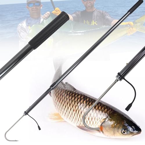 Wamlet Telescopic Fishing Gaff with Stainless Sea Fishing Spear Hook Tackle, Nonslip Rubber Handle Aluminium Alloy Pole for Saltwater Offshore Ice Tool (GAFFHOOK01)