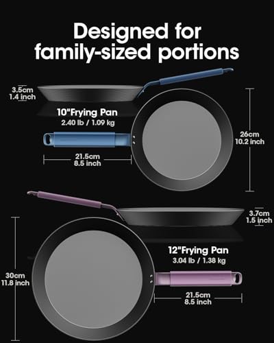 Image of Carbon Steel Skillet Set 10 & 12 Inch, Nitrided Carbon Steel Frying Pan Duo, Preseasoned Rust Resistant Cookware, Induction & Oven Safe Kitchen Set