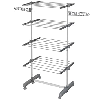 HOMCOM Stendibiancheria Pieghevole in Acciaio Inox e Plastica, Stendino Verticale Salvaspazio Estensibile a Torre con 6 Ruote, Ganci e 4 Ripiani Regolabili per Interni, 142x55x172 cm, Grigio Argento: vedi il prezzo e le caratteristiche Foto di HOMCOM Stendibiancheria Pieghevole in Acciaio Inox e Plastica, Stendino Verticale Salvaspazio Estensibile a Torre con 6 Ruote, Ganci e 4 Ripiani Regolabili per Interni, 142x55x172 cm, Grigio Argento