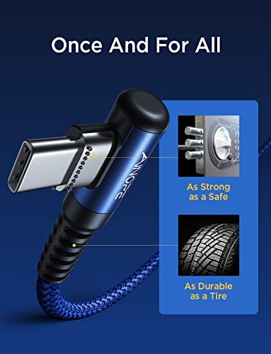 Image of AINOPE USB C Cable 60W 2-Pack 10ft Nylon Braided USB C to USB C Cable Type C Charger Fast Charging Right Angle USBC Cable Charger Cord for iPhone 16 Pro Max 15 Plus Samsung S24 S23 iPad Pro Blue