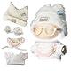 4-teiliges Puppen-Outfit für 17cm & 15cm Modelle (OHNE Puppe) – Weiße geformte Velourmütze + Weiße Brille + Rosa Lätzchen-Schürze
