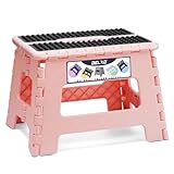 Delxo Folding Step Stool 9 Inch,Non-Slip Foldable Stools for Kids & Adults Up to 300 LBS,Kitchen Collapsible Fold Up Stepping Stool with Dotted 1 Pack,Pink