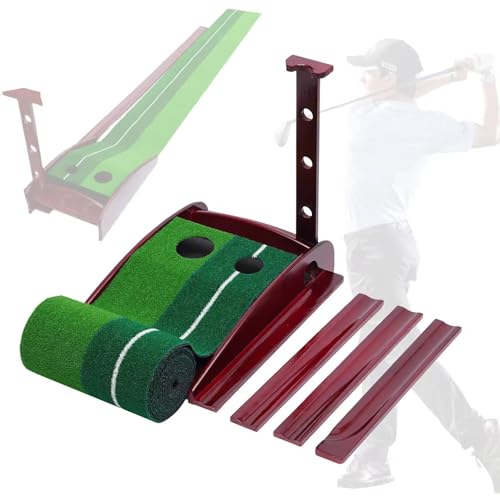 Tapis de putting de golf avec retour de balle automatique et base en bois à double trou
