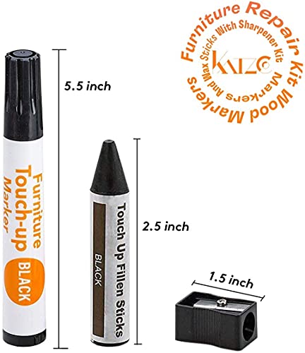 13-Piece Wood Stain and Scratch Repair Kit by Katzco - Furniture Markers and Wax Sticks - Covers Scratches, Stains and Scuffs on Floors, Cabinets and Desks - Includes Sharpener