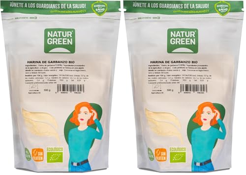 NaturGreen - Harina de Garbanzos BIO, Harina Ecológica, Rica en Proteínas, Fuente de Fibra, Ideal para Rebozados o Tortillas, 100% Vegana, Sin Gluten - 500 g (Paquete de 2)