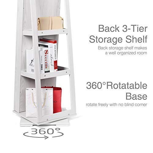 TWING Jewelry Organizer Jewelry Cabinet 360 Rotating , Lockable Standing Wall Jewelry Armoire with Full Length Mirror Large Jewelry Armoire Cabinet(White with wood grain)