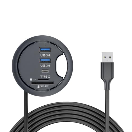 ZAMETTER Hub lector de tarjetas de memoria, divisor de concentrador, hub de estación de acoplamiento con ojales 3.0 (negro 2 USB 3.0 + tipo C + lector de tarjetas)