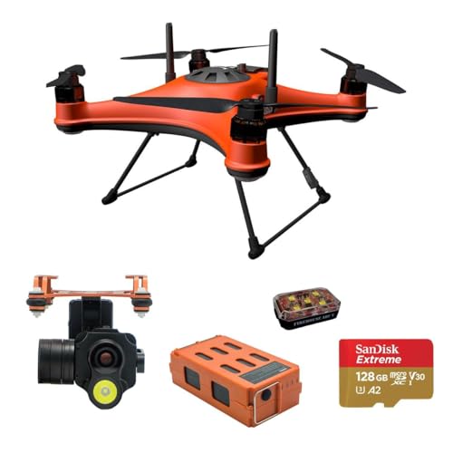 Swellpro SplashDrone 4 Multi-Functional Waterproof Drone Bundle with GC2-S 2-Axis Gimbal 1080p Night-Vision Camera, Extra Battery, White Strobe LED Light, 128GB microSD Card