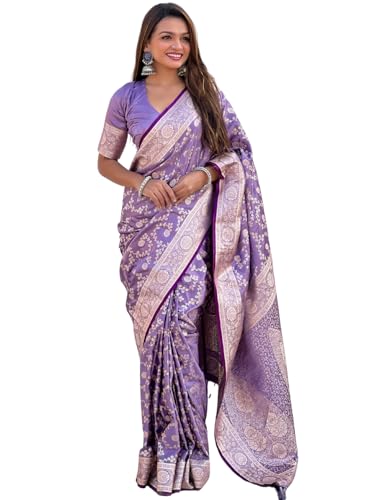 Image of Banarasi Satin Silk Zari Woven Dusty Color Saree with Unstitched Blouse Piece