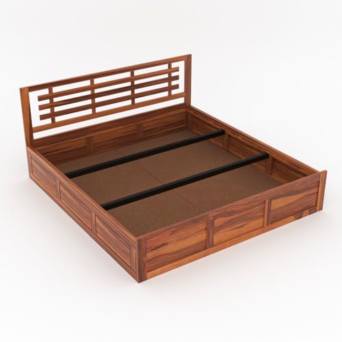 Image of FurnitureSheesham Wood King Size Double Bed with Storage Box for Living Room, Bed Room Solid Wood King Box Bed | Finish Color - Natural Brown, DIY
