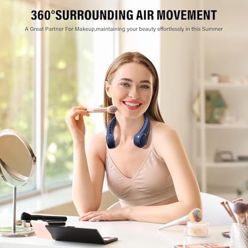 Image of Morelax Neck Fan, USB Rechargeable Personal Fan,Hand Free Bladeless Portable Fans,4000 mAh, 3 Speeds,Large Air Faster softer 360 Cooling, Ultra Quiet,Gift Suitable for Home, Office, Travel, Sports