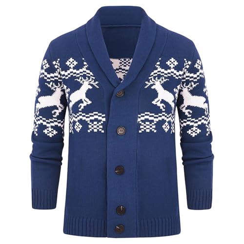 Men's Christmas Ugly Sweaters Elk Print V Neck Button Down Long Sleeve Sweater Cardigans Festival Xmas Clothes3