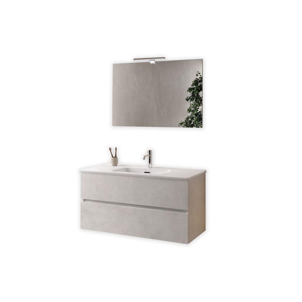 AQA DESIGN accessori casa composizione bagno, nr2 cassetti con scorrimento e chiusura soft close, maniglia a gola in melaminico, nr1 lampada led a - Bianco - 101x46,5x190 cm