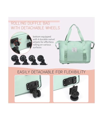 Image of HAKKU Rolling Duffle Bag with Wheels, Expandable Foldable Duffle Bags with Wheels and Handle for Travel, Rolling Luggage Bag Carry on Duffel Bag, Wheeled Travel Duffle Bag (2 Layer with Wheel, Green)