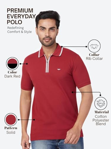 Image of Park Avenue Men's Slim Fit Solid Pattern Cotton Blend Half Sleeve Polo Neck Casual T-Shirt