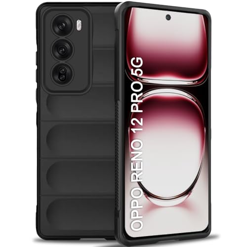Image of TheGiftKart Liquid Silicon Back Cover Case for Oppo Reno 12 Pro 5G | ShockProof Military Grade Protection | Micro-Fibre Cloth On Inner Side | Anti-Slip Grip Oppo Reno 12 Pro 5G Back Cover (TPU, Black)
