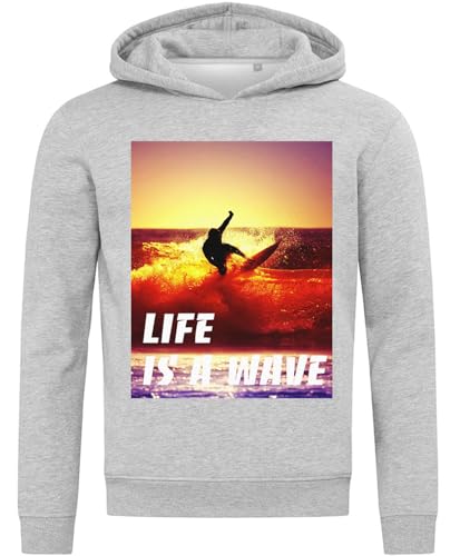 Sweat à capuche gris Life is A Wave pour les soirées de fraîcheur au bord de l'océan