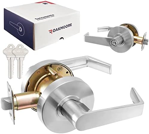 OAKMOORE Heavy Duty Storeroom Lockset Grade 2 (Storeroom) – Commercial Storeroom Lock Handle for Schools Offices Industrial Standard – Grade 2 UL CUL & ADA – Nickel Chrome Finish – ANSI A156.2