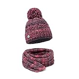 ELIMELI Damen Winter Mütze warme Strickmütze Wintermütze mit Bommel Slouch Beanie Damen für Winter Bommelmütze Hergestellt in EU Farbenauswahl 19005 (Fuchsia Multicolor - Set mit Schal)