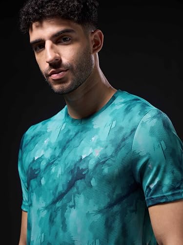 Image of TECHNOSPORT Men's 100% Polyester Regular Fit Half Sleeve Printed Crew Neck T-Shirt with Techno Dry, Anti Microbial Properties for Gym, Workout and Regular Use