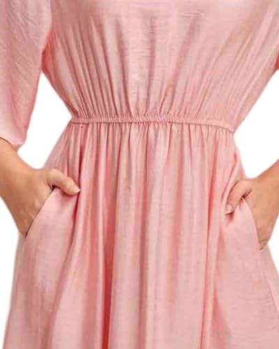 Image of Women's Summer Short Sleeve Maxi Floral Flowy Dresses with Pockets