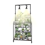 Solatmos 5 Tier Tall Metal Indoor Plant Stand With Grow Light Rectangle Shaped Plant Shelf Holder Black Plant Shelf Rack for Home Patio Lawn Garden (Rectangle)