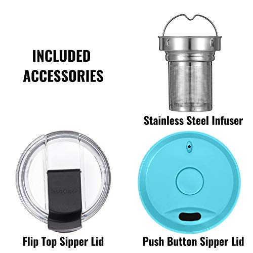 Image of InstaCuppa Vacuum Insulated Coffee, Tea Thermosteel Travel Mug 470 ML, Includes 2 Unique Lids, Stainless Steel Filter Unit, Powder Coated Matte Finishing, Green
