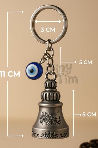 Image of Tiny Tim Guardian Bell with Evil Eye Charm - Protective Motorcycle & Car Accessory - Tibetan-Inspired Design - Wards Off Negative Energy - Ideal Gift for Bikers & Travelers
