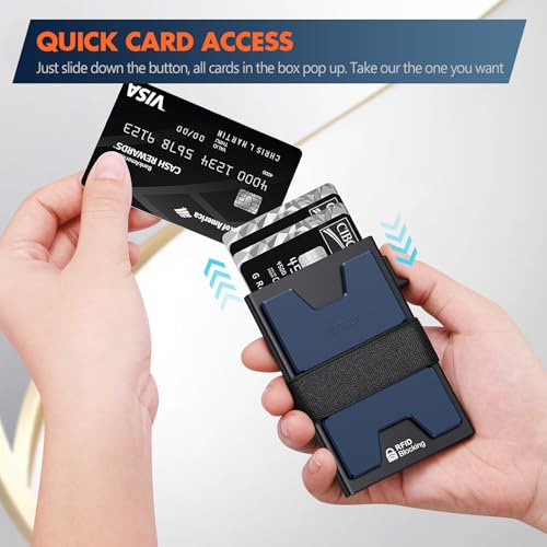 Image of AUTLEY Slim Wallet For Men, Rfid Blocking Mens Wallet, Minimalist Wallet For Men, Pop Up Credit Card Holder with Cash Band (Blue+Black)