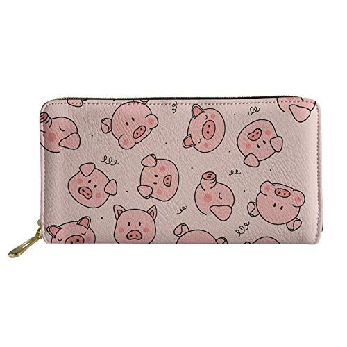 Snilety Mode Frauen Reißverschluss um Lange Brieftasche PU Telefon Kupplung Reise Kartenhalter Geldbörse, Schwein, Large
