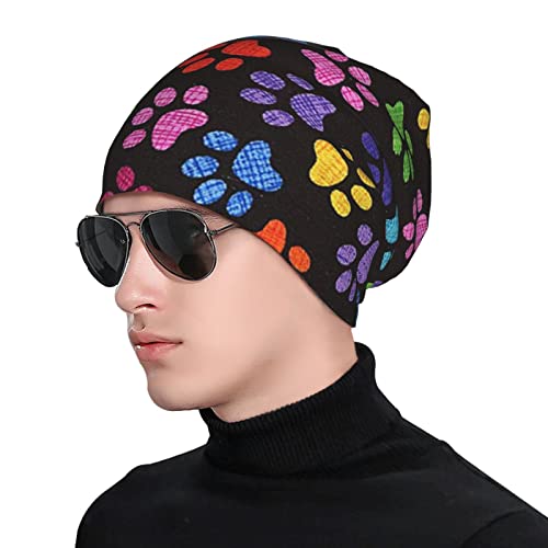 Color Dog Paw Prints Funny Beanie Hat Skull Knit Cap For Men Women Boys Girls Slouchy Lightweight Cycling Travel Headwear Skullcap Christmas #TOP4