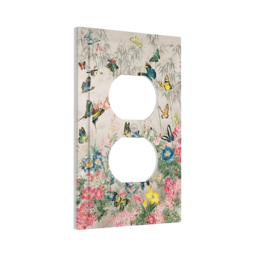 Decorative Outlet Covers Boho Wildflowers Butterfly Rustic Blue Pink Flowers 1 Gang Duplex Light Switch Cover Plate Wall Plates for Electrical Outlets Switchplate Faceplate for Home Decor