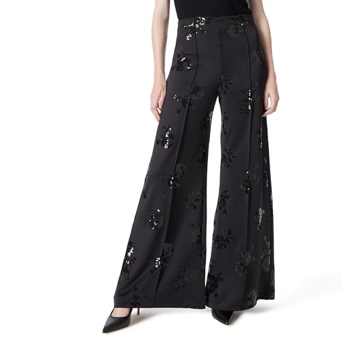 DEE OCLEPPO Women's Anna High Rise Pull On Pin Tuck Pant Standard, Black Sequin