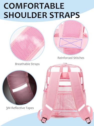 Image of Clear Backpack for School, Heavy Duty Transparent Bookbag | Reinforced Biuld, 0.5mm Thick PVC, Padded Straps, 6 Pockets, Fits Boys /Girls /Adults, for College Work Travel