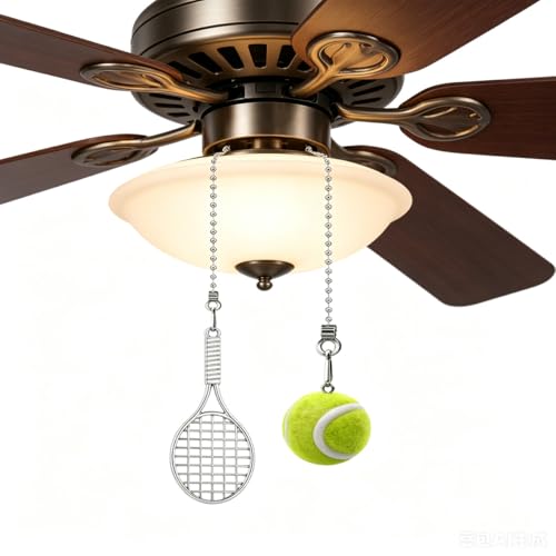 Image of Tennis Ceiling Fan Pull Chain Decorative Extension Light Pull Chain Set,Sport Theme Fan String Charm Decorative Extension,Fan Light Chains Ornaments,Tennis Pendant for Ceiling Fans Lights Lamp
