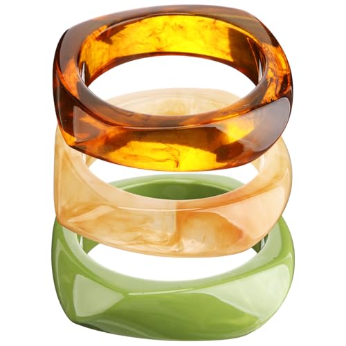 3 Pcs Colorful Square Acrylic Resin Bangle Bracelet Wide Geometric Irregular Wristbands Women
