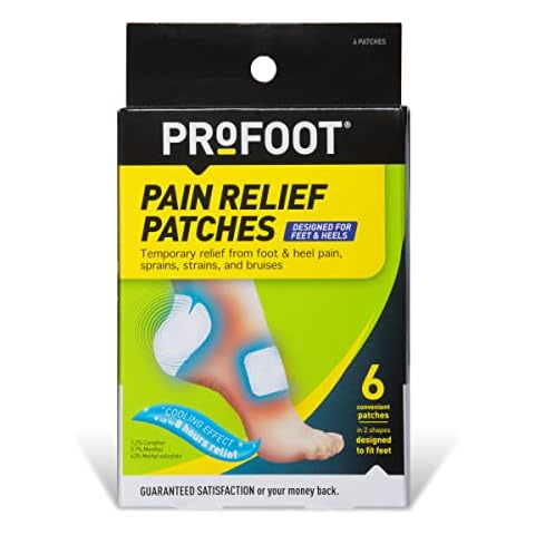 PROFOOT Pain Relief Patches for Foot & Heel Pain, Cooling Camphor & Menthol, Up to 8 Hours Relief from Sprains, Strains & Bruises, 2 Shapes Designed to Fit Feet, 6 Count Cover
