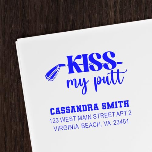 Image of Kiss My Putt Design, Putter Kiss Script Line Rubber Stamp for Golf Tags, Personalized Standard 1-5 /8 Square Wood Handle Design, Ideal Enthusiasts, and Unique, Durable, Easy to Use