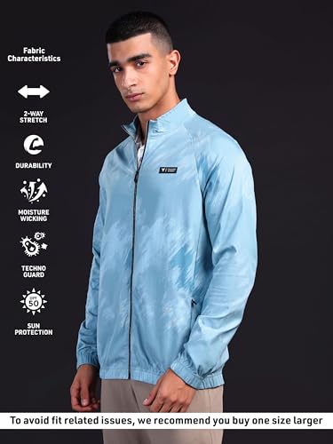 Image of TECHNOSPORT Men's Polyester Standard Length Slim Fit Printed Regular Jacket With SPF50+, Quick Dry for Regular Use