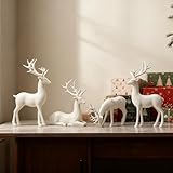 Generisch 2 Stück Rentier Figur Weihnachts, Hirsch Figur Skulpturen Weihnachten Deko, Moderne Weihnachtsfiguren Stehende Elch für Tisch, Kaminsims, Schlafzimmer, Innen Weihnachtsdeko (Weiß-4 Stück)
