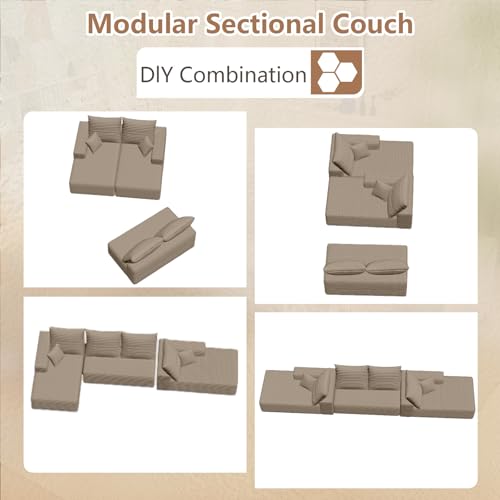 Image of Oversized Modular Sectional Sofa Couch, Large 4 Seater Corner Sofa Modern U Shaped Sectional Couch Cloud Couches for Living Room, Office, Spacious Space, Corduroy, No Assembly Required, Camel