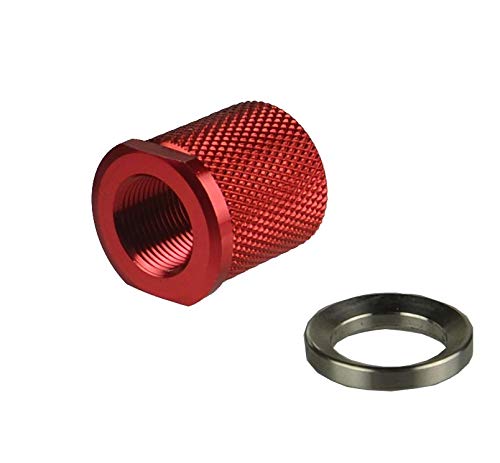 TWP 1/2-36 TPI Thread Protector with 5/8-24 TPI Outside Thread, 1/2x36 TPI to 5/8x24 TPI Convertor. + 5/8x24 TPI Thread Protector and a Crush Washer, Aluminum Red