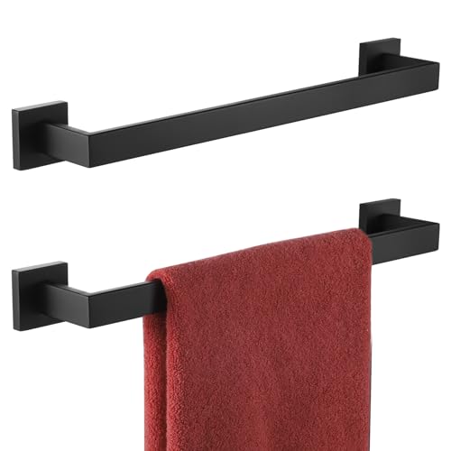 Image of KOKOSIRI 16-Inch Single Towel Bar, Bathroom Kitchen Towel Holder, Wall Mounted SUS304 Stainless Steel Towel Rack 2 Pack, Matte Black, B4003BK-L16-P2
