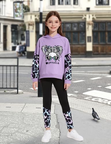 Image of Gaupafmb Girls Clothes Cool Girl Print Tie Dye Hoodie Pullover Sweatshirt Leggings 2PC Outfits