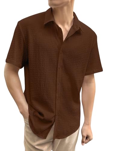 Image of GRECIILOOKS Men's Polycotton Shirt |Stylish Casual Regular Fit Shirts | Textured Half Sleeve | Slim Fit | Business & Meeting Ready (Available in Plus Size)