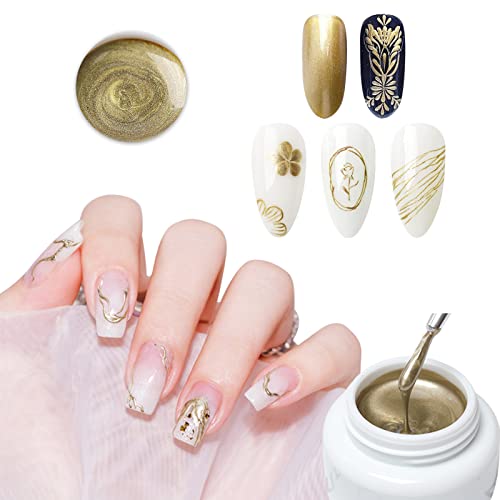 LOKFAR 1PCS Metallic Nail Polish Nail Art Gel Paint for Nails Art, 3D Reflective Metallic Painted Nail Gel Liner Nail Art Polish UV Gold Gel Nail Polish Nail Painting Gel for Nail Art Nail Salon (Gold)
