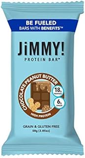 JiMMY! Protein Bar, Chocolate Peanut Butter, 12 Count - Energy Bar with 18g of Protein, Low Sugar, Gluten Free